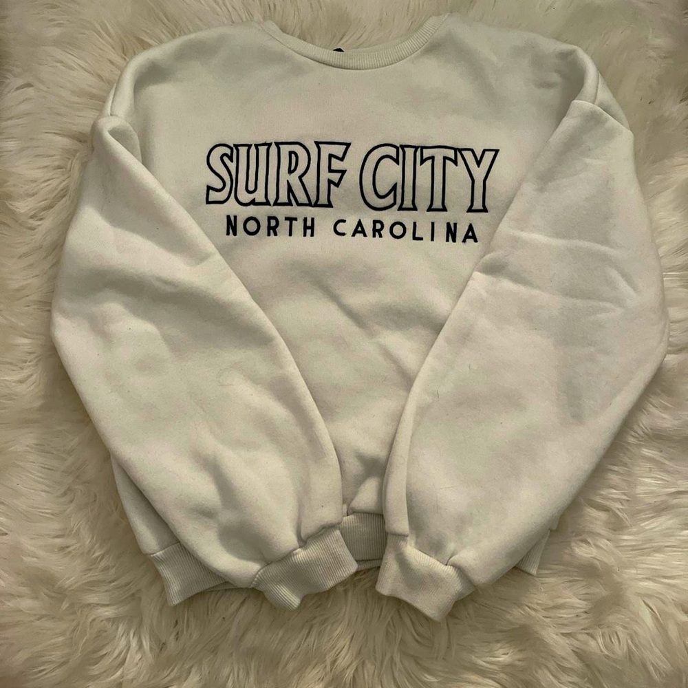 White Cropped Sweatshirt “Surf City”